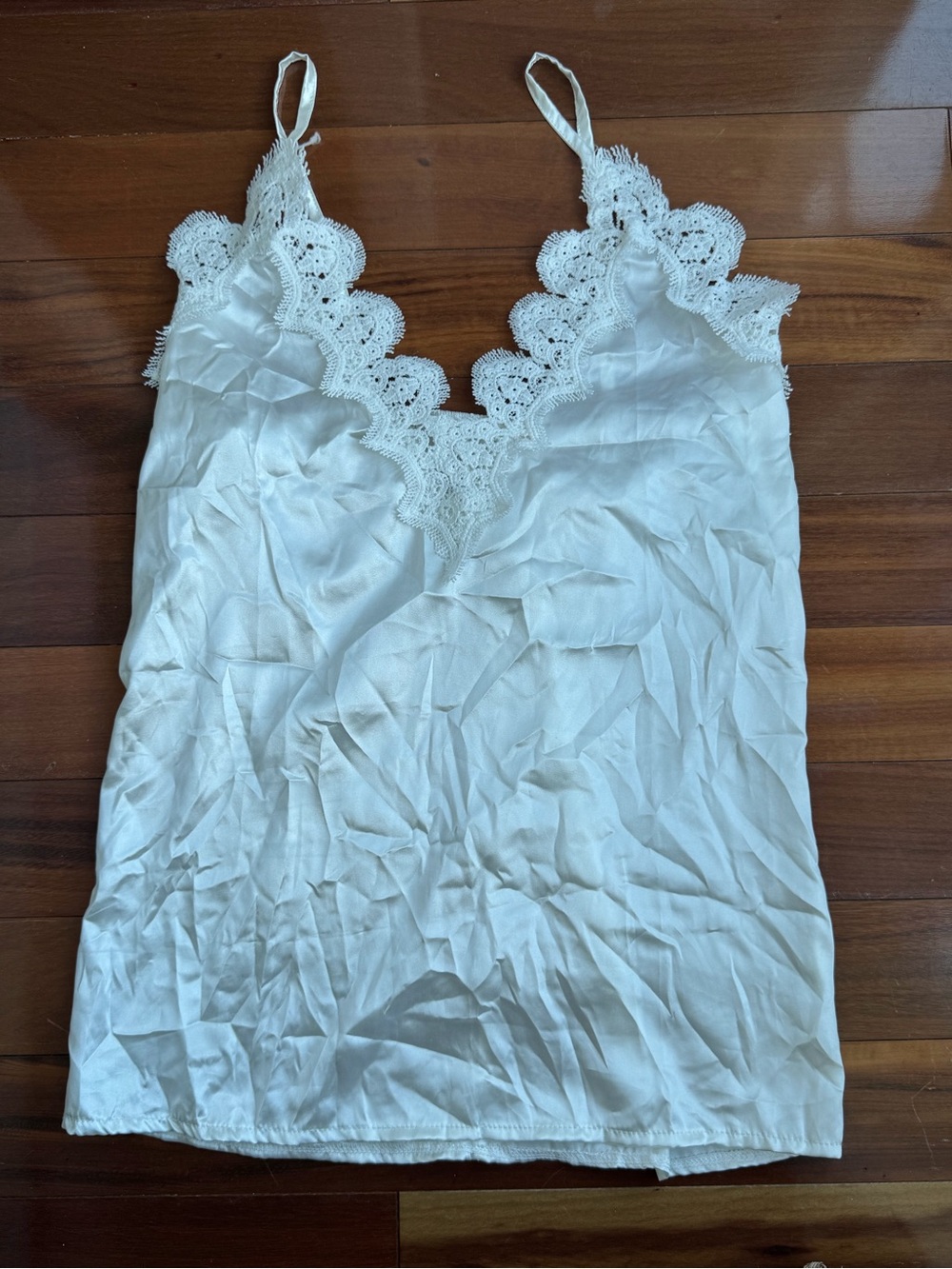 White Lace-Trim Satin Cami Top Small